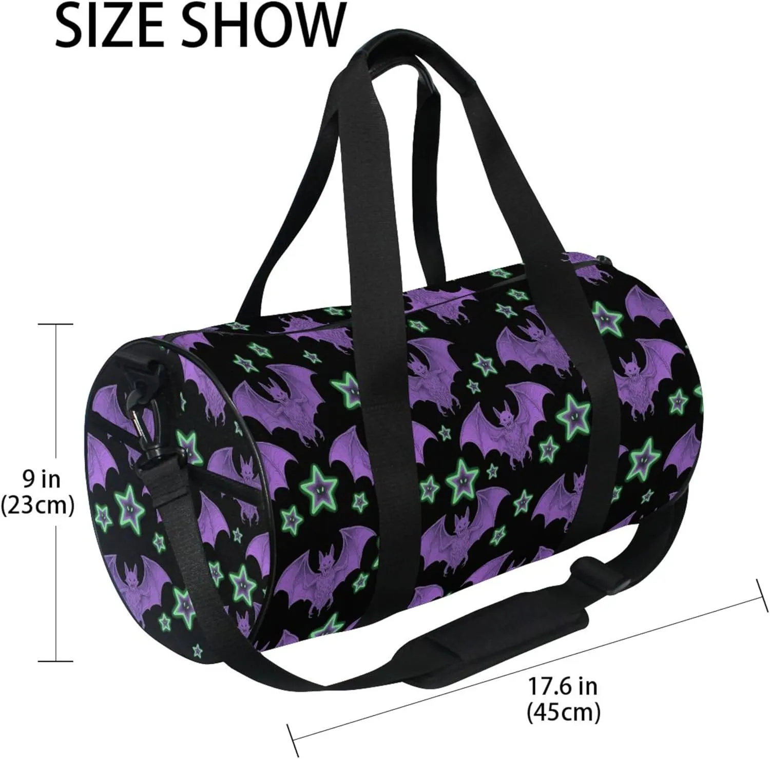 MNSRUU Sports Duffel Bags, Purple Bat Star Athletic Gym Bag Overnight Workout Travel Tote Luggage for Men Women Yoga