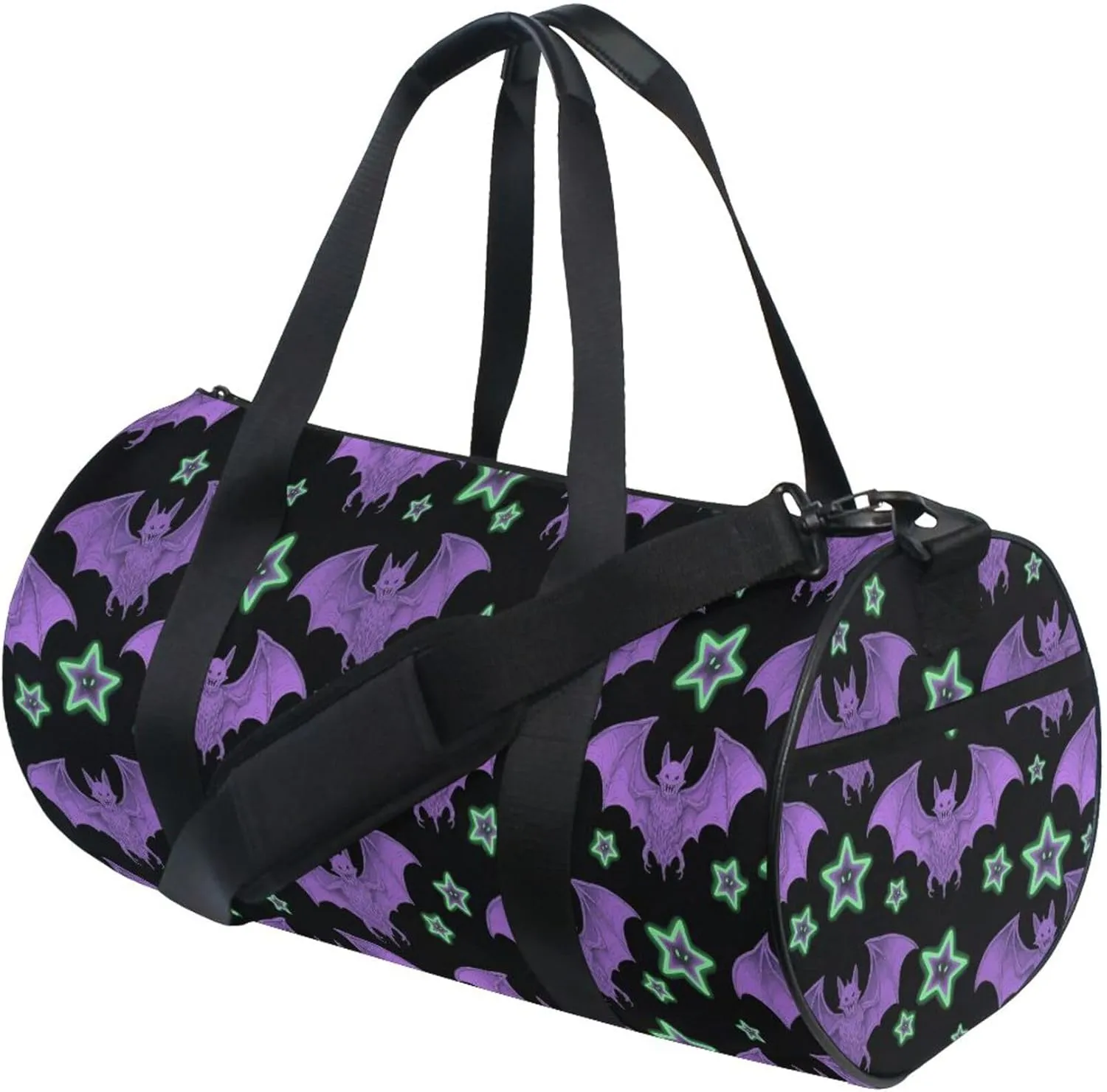 MNSRUU Sports Duffel Bags, Purple Bat Star Athletic Gym Bag Overnight Workout Travel Tote Luggage for Men Women Yoga