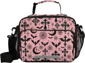 MNSRUU Student Lunch Bag Black Gothic Moon Spider Webs and Bats Insulated DinnerTotes Picnic Bag Lunch Box with Adjustable Shoulder Strap for Teen Kids Adults