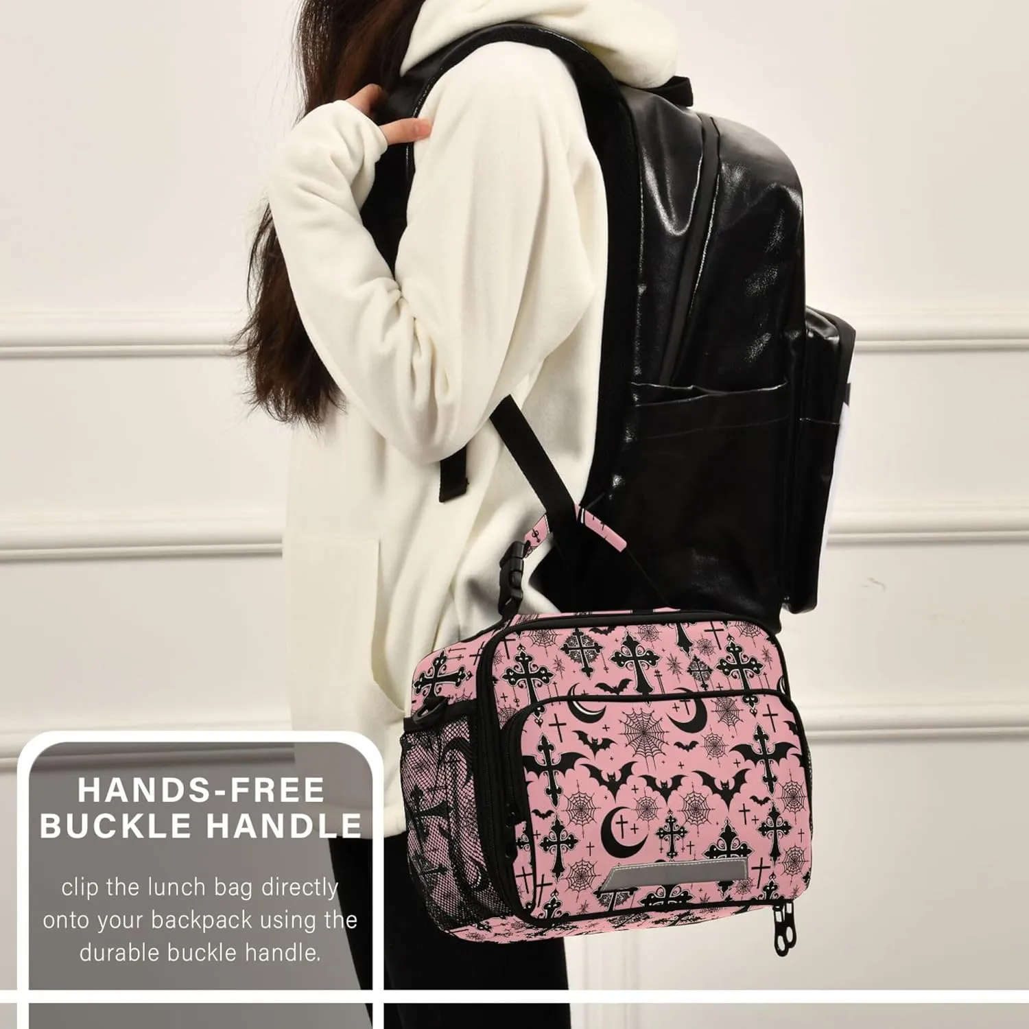 MNSRUU Student Lunch Bag Black Gothic Moon Spider Webs and Bats Insulated DinnerTotes Picnic Bag Lunch Box with Adjustable Shoulder Strap for Teen Kids Adults