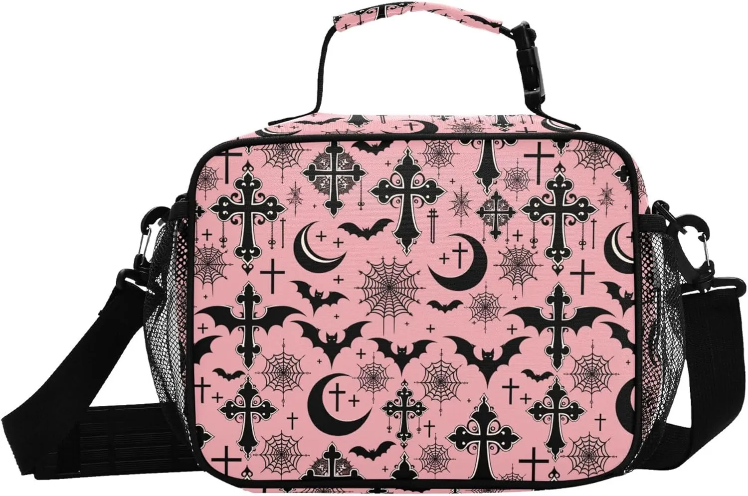 MNSRUU Student Lunch Bag Black Gothic Moon Spider Webs and Bats Insulated DinnerTotes Picnic Bag Lunch Box with Adjustable Shoulder Strap for Teen Kids Adults