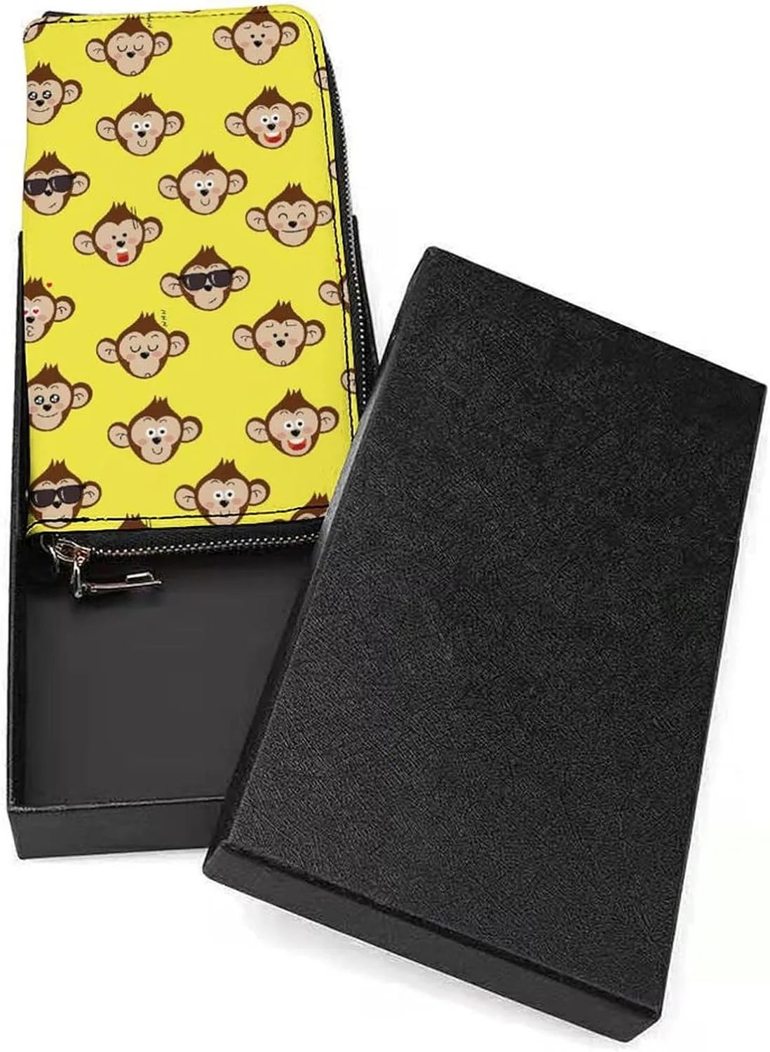 Monkey Face Pattern Women's Leather Long Large Capacity Wallet Clutch Wallet with Hand Strap, 20x10.5cm, style-2-4
