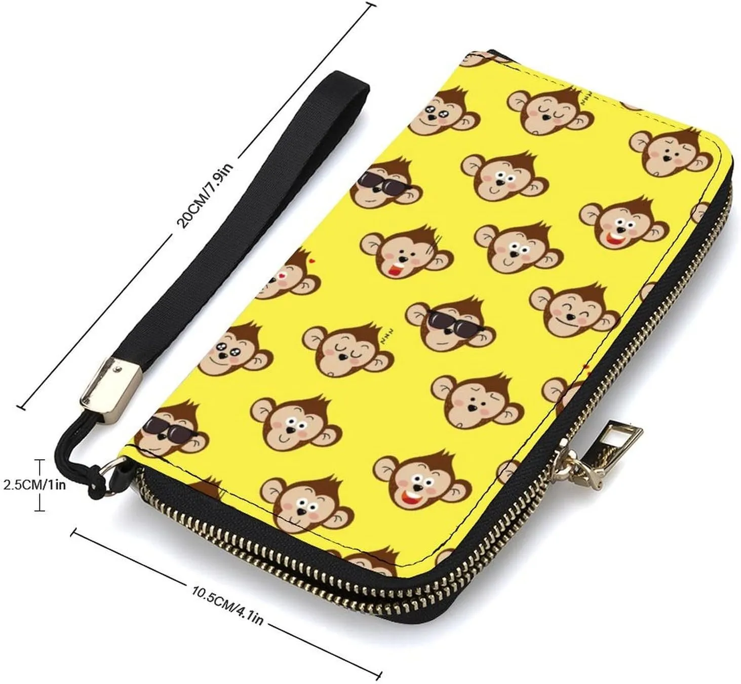 Monkey Face Pattern Women's Leather Long Large Capacity Wallet Clutch Wallet with Hand Strap, 20x10.5cm, style-2-4