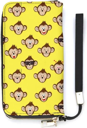 Monkey Face Pattern Women's Leather Long Large Capacity Wallet Clutch Wallet with Hand Strap, 20x10.5cm, style-2-4