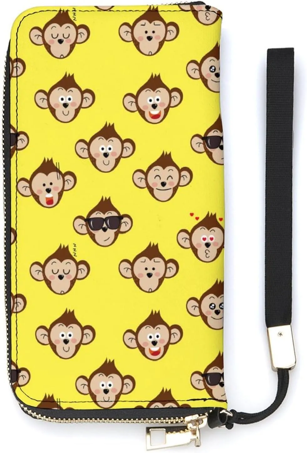 Monkey Face Pattern Women's Leather Long Large Capacity Wallet Clutch Wallet with Hand Strap, 20x10.5cm, style-2-4