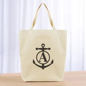 Monogram Anchor Initial Tote Bag - black