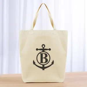 Monogram Anchor Initial Tote Bag - black