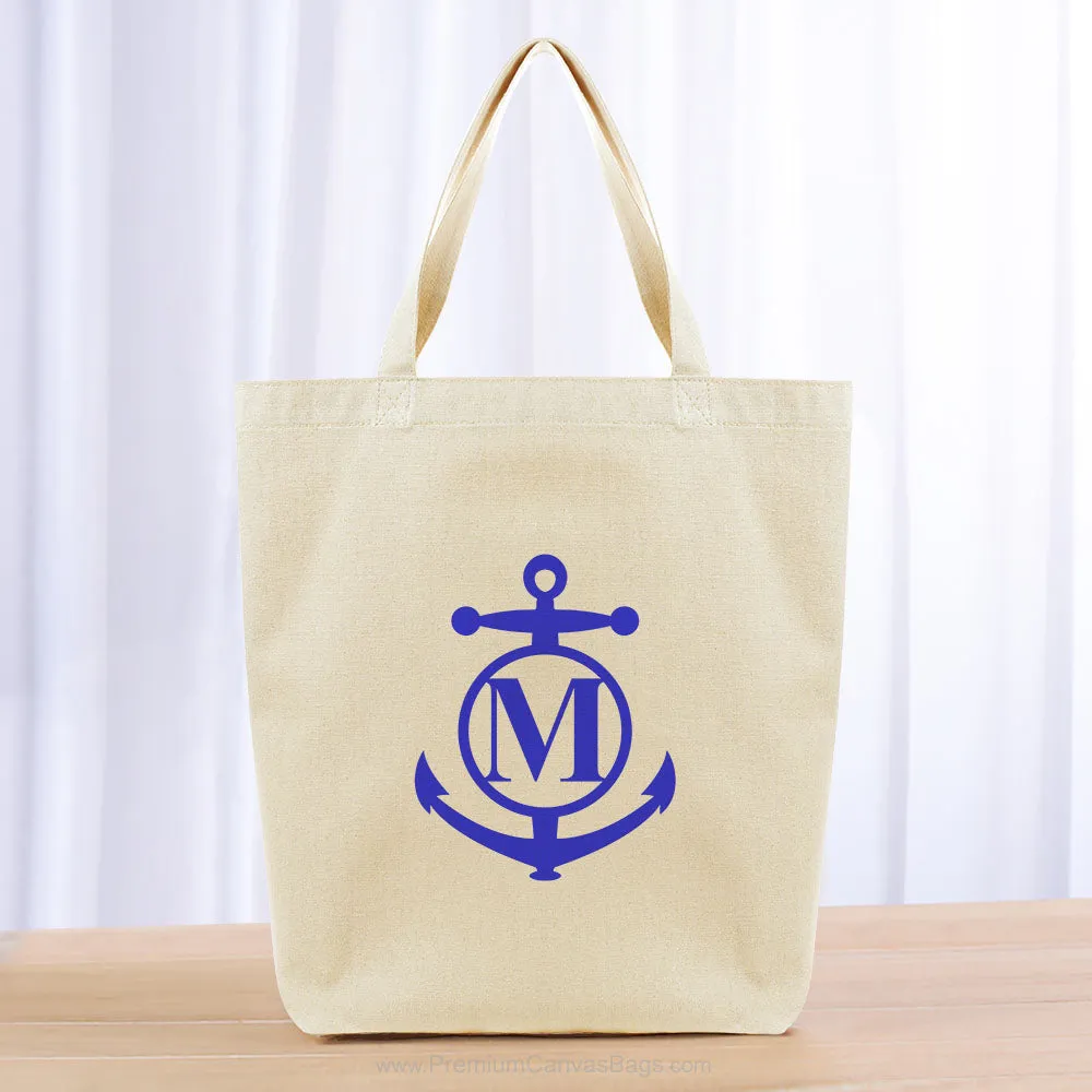 Monogram Anchor Initial Tote Bag - blue