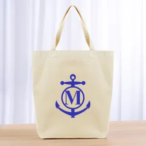 Monogram Anchor Initial Tote Bag - blue