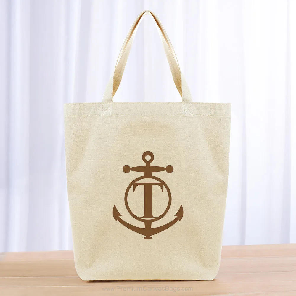 Monogram Anchor Initial Tote Bag - brown