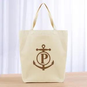 Monogram Anchor Initial Tote Bag - brown