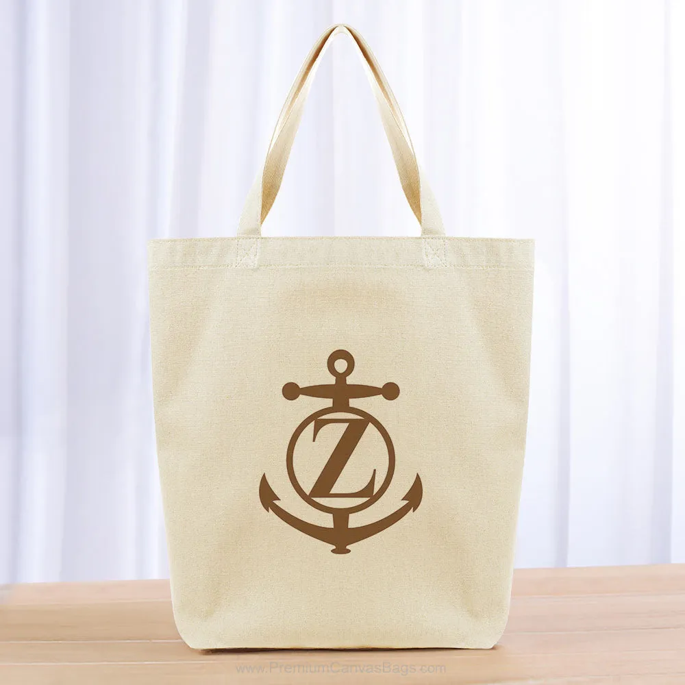 Monogram Anchor Initial Tote Bag - brown
