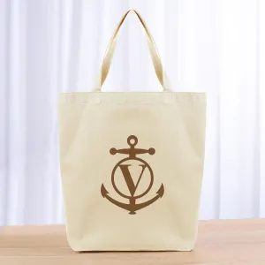 Monogram Anchor Initial Tote Bag - brown