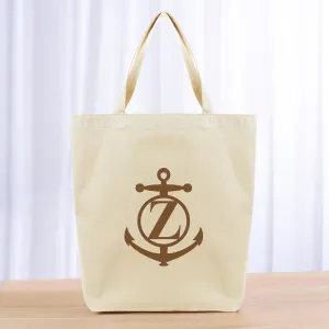 Monogram Anchor Initial Tote Bag - brown