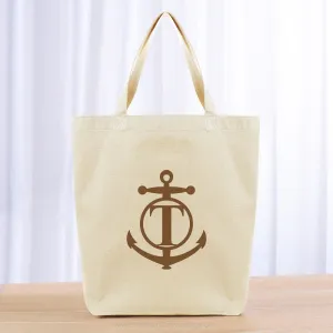 Monogram Anchor Initial Tote Bag - brown