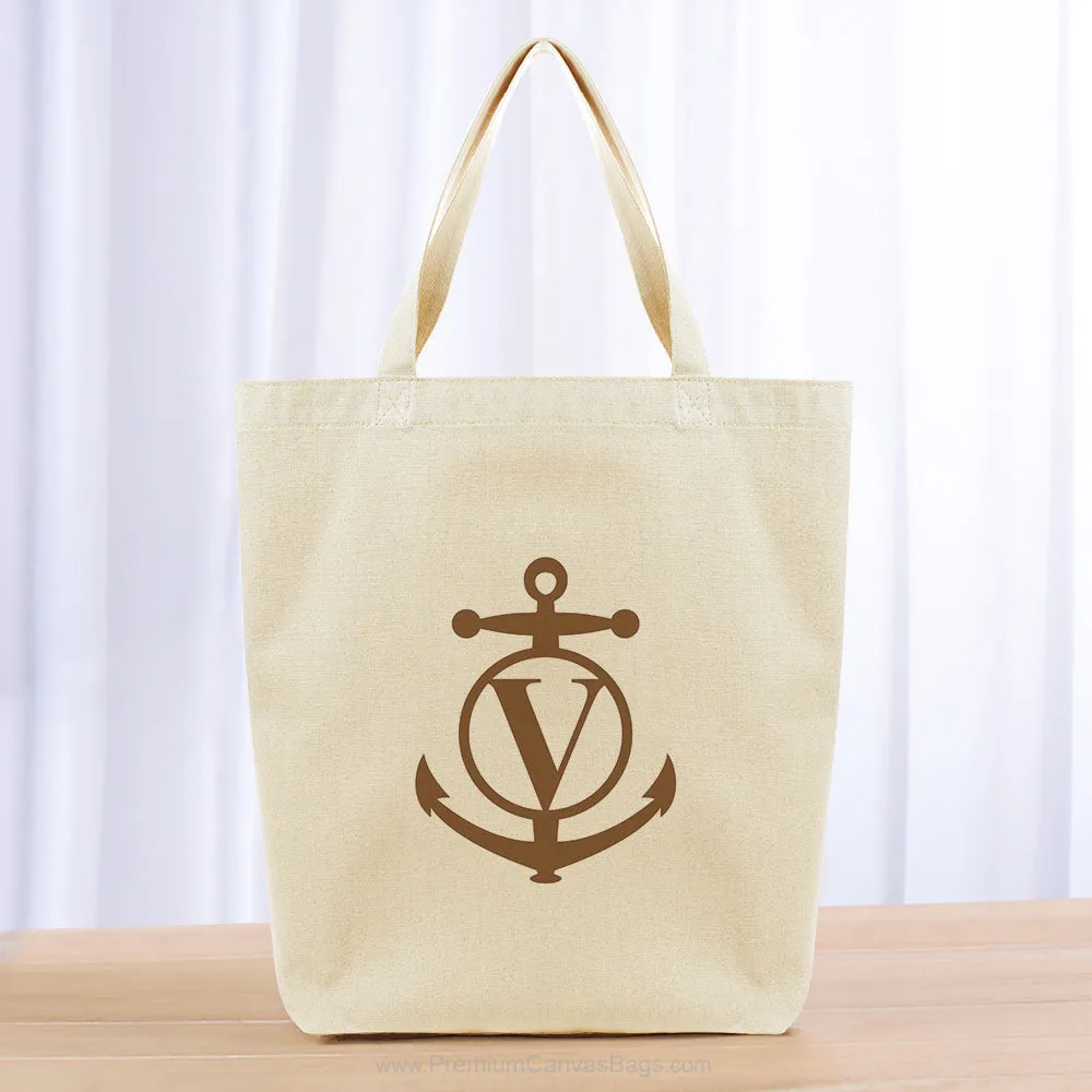 Monogram Anchor Initial Tote Bag - brown