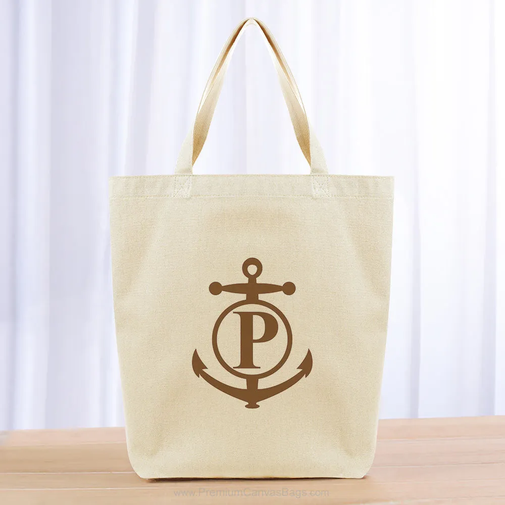 Monogram Anchor Initial Tote Bag - brown