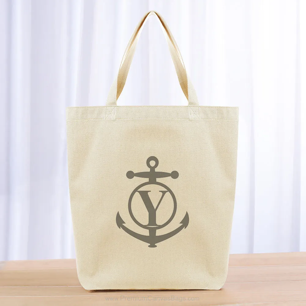 Monogram Anchor Initial Tote Bag - gray