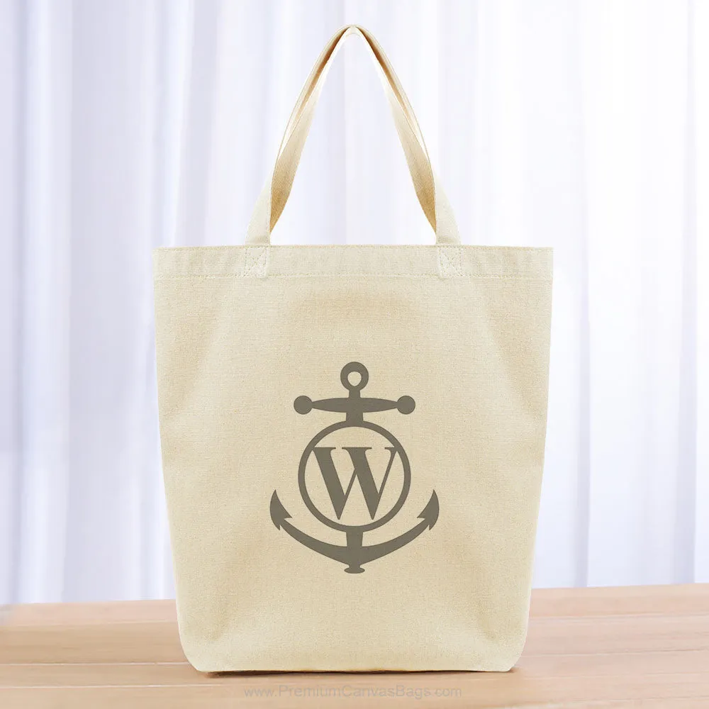 Monogram Anchor Initial Tote Bag - gray