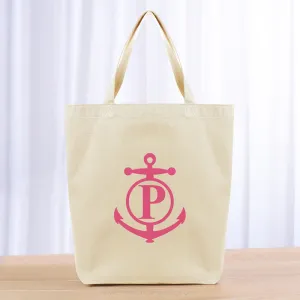 Monogram Anchor Initial Tote Bag - hot pink
