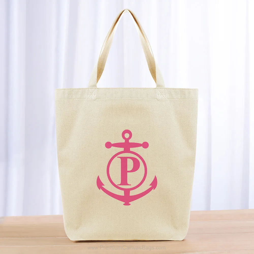 Monogram Anchor Initial Tote Bag - hot pink