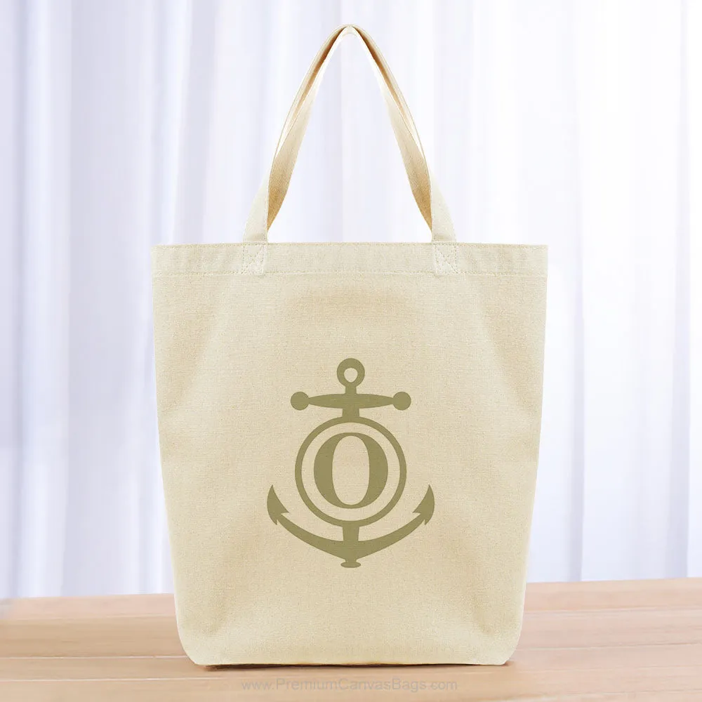Monogram Anchor Initial Tote Bag - khaki