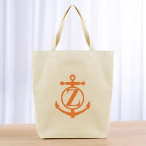 Monogram Anchor Initial Tote Bag - orange