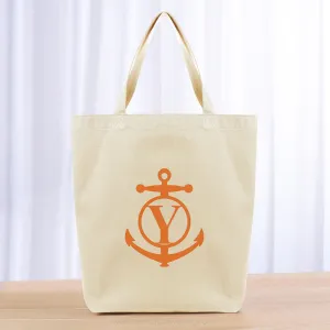 Monogram Anchor Initial Tote Bag - orange