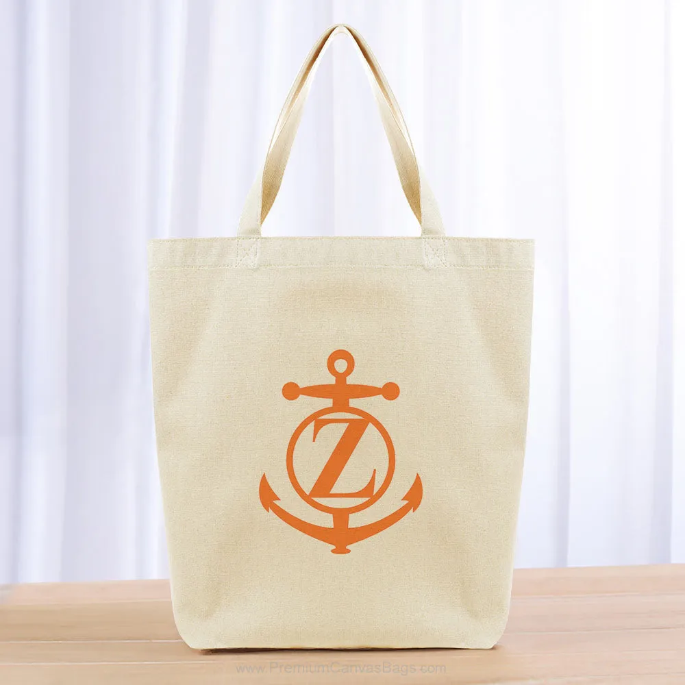 Monogram Anchor Initial Tote Bag - orange