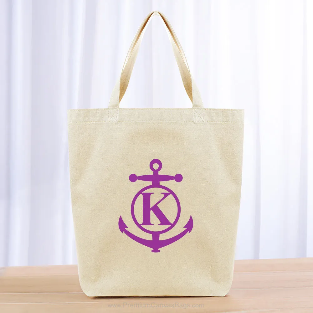 Monogram Anchor Initial Tote Bag - purple