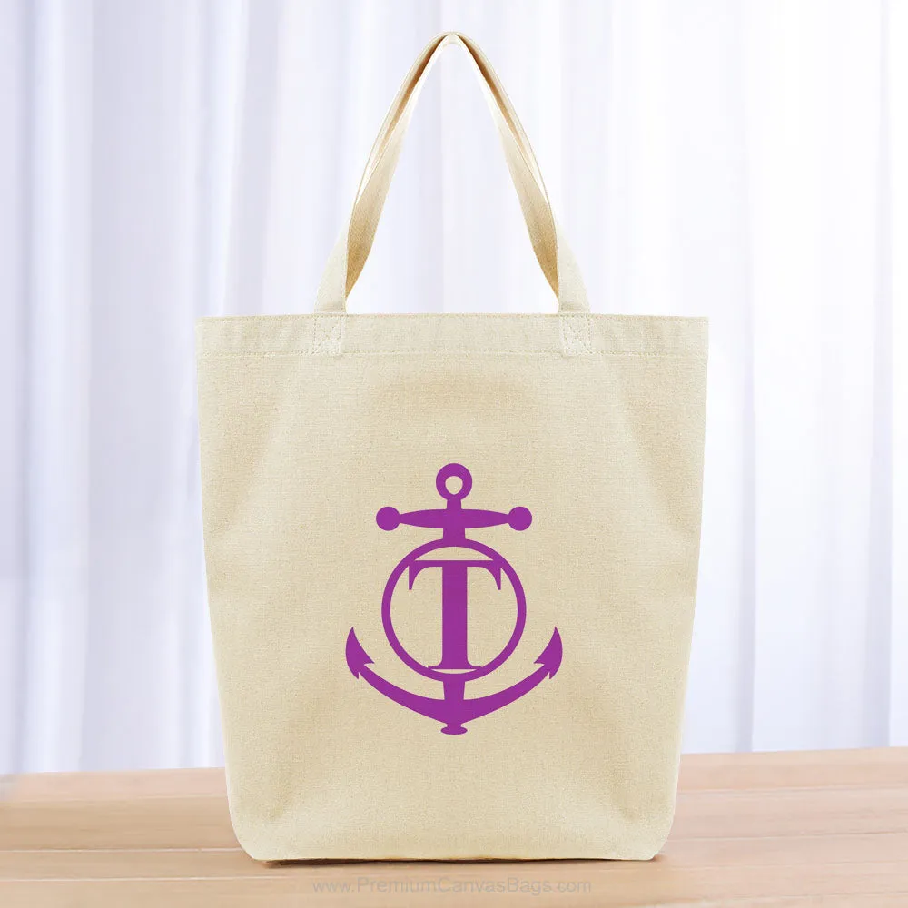 Monogram Anchor Initial Tote Bag - purple