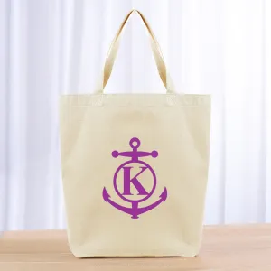 Monogram Anchor Initial Tote Bag - purple
