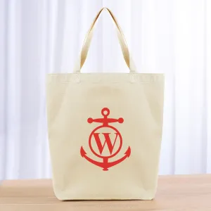 Monogram Anchor Initial Tote Bag - red