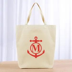 Monogram Anchor Initial Tote Bag - red