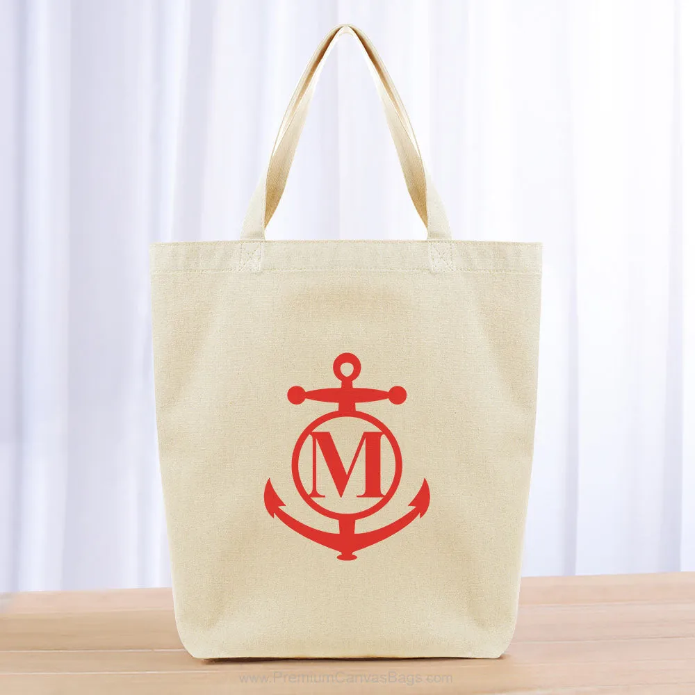 Monogram Anchor Initial Tote Bag - red