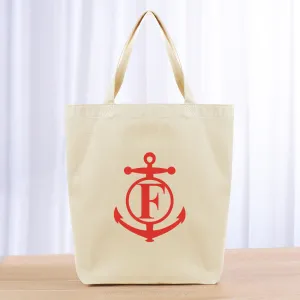 Monogram Anchor Initial Tote Bag - red