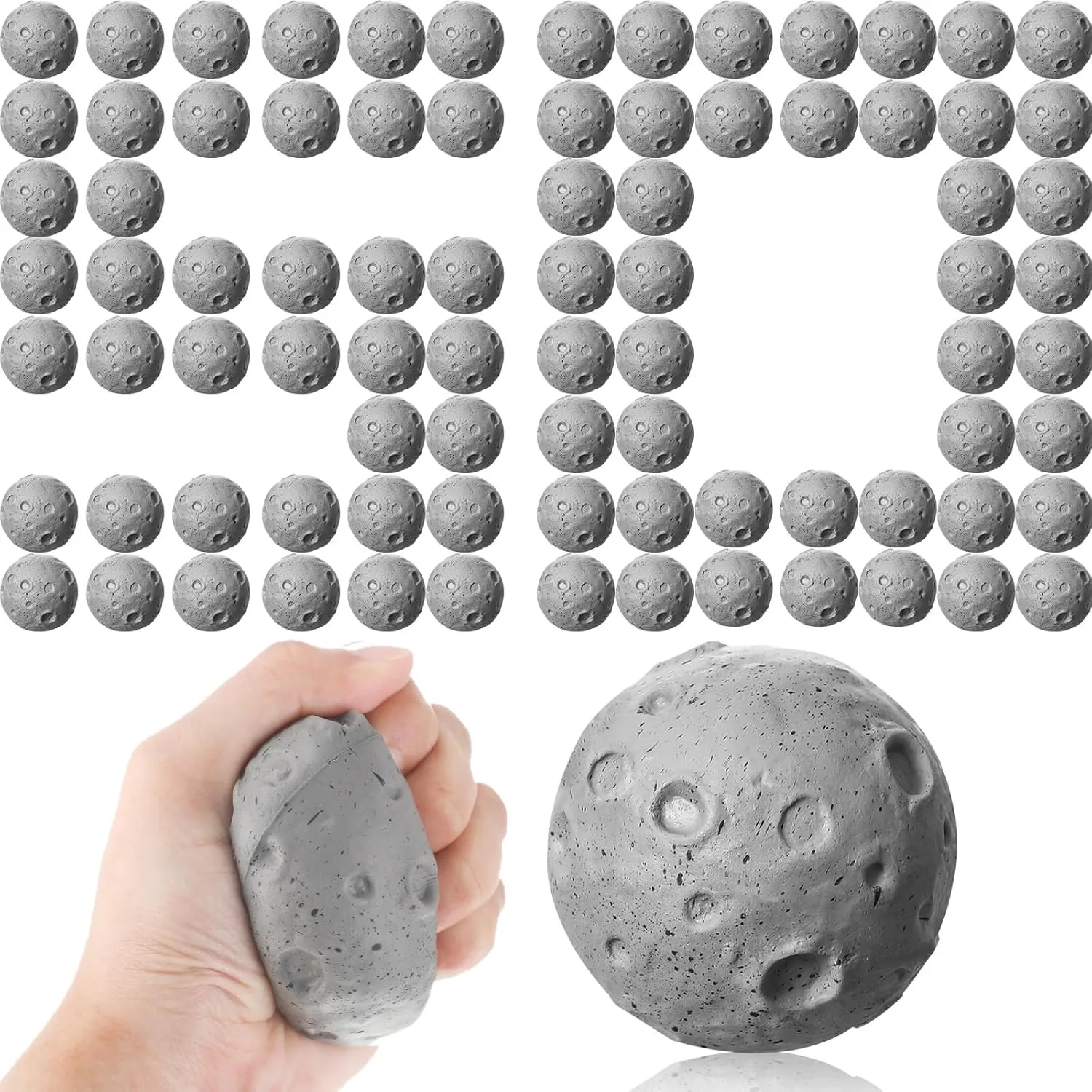 Moon Stress Balls 2.5 Inch Anxiety Fidget Relief Squeeze Balls Soft Foam Toy for Teenagers Students Birthday Party Favors for Adults Finger Exercise School Office (50 Pcs)