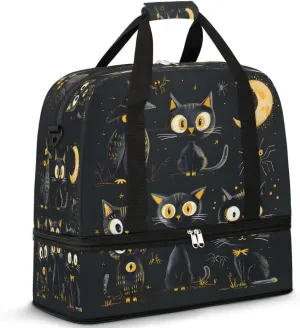 Moonlit Magic Cats Travel Duffel Bag, Travel Essentials, Gym Bag for Women, Weekender Overnight Bag With Shoes Compartment, Carry On Bags for Airplanes