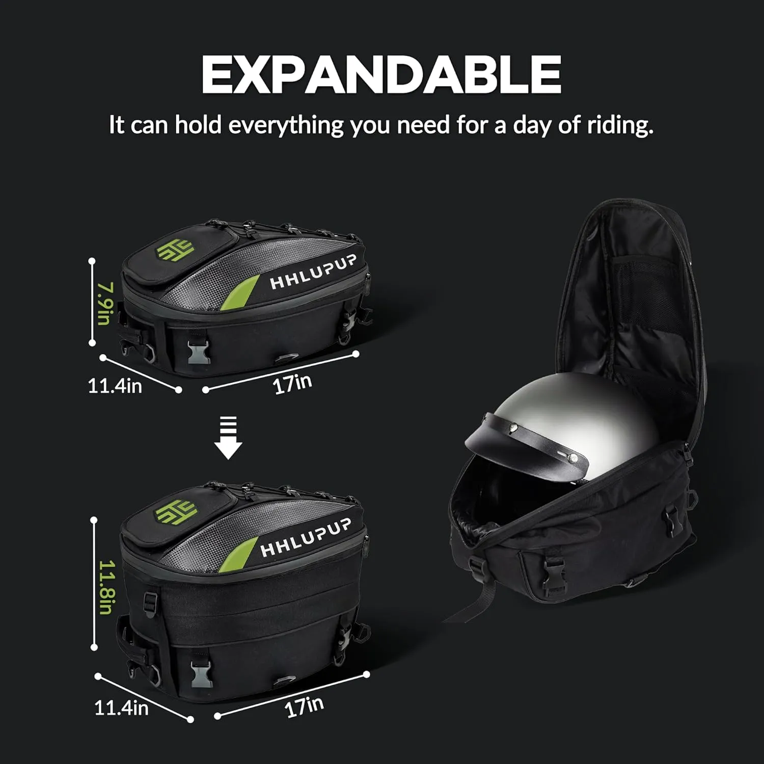 Motorcycle Tail Bag Seat Helmet with Password Lock - 38L Motorcycle Backpack Waterproof Luggage Bags Waterproof Luggage Bags Motorbike Helmet Bag 25L-38L Large Capacity Dual Use Bag (Green)