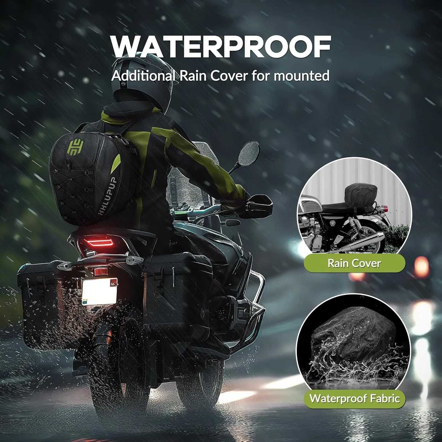 Motorcycle Tail Bag Seat Helmet with Password Lock - 38L Motorcycle Backpack Waterproof Luggage Bags Waterproof Luggage Bags Motorbike Helmet Bag 25L-38L Large Capacity Dual Use Bag (Green)