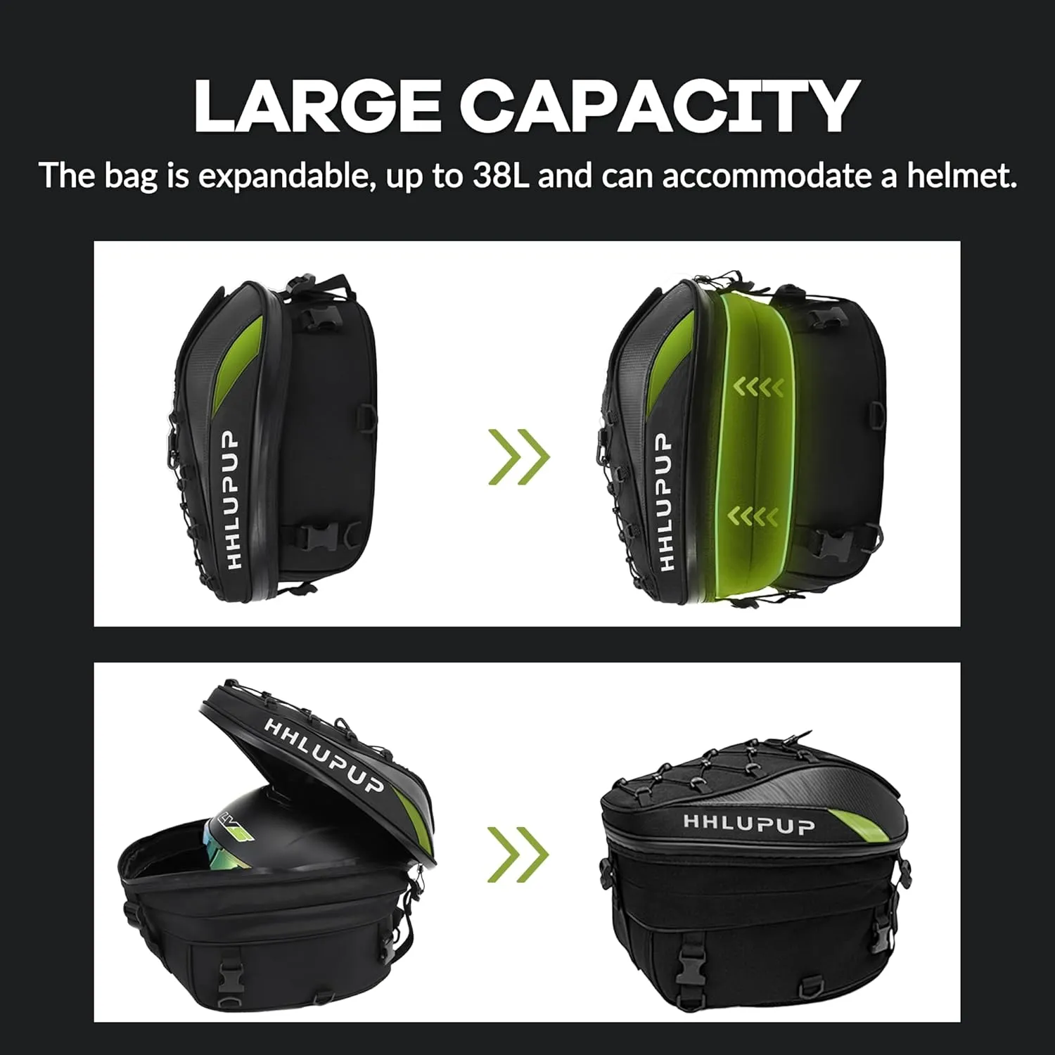 Motorcycle Tail Bag Seat Helmet with Password Lock - 38L Motorcycle Backpack Waterproof Luggage Bags Waterproof Luggage Bags Motorbike Helmet Bag 25L-38L Large Capacity Dual Use Bag (Green)