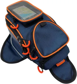 Motorcycle Tank Bag，Waterproof, with super magnetic thickened magnet blue orange 1680D PVC petrol tank bag, large window cell phone bag, suitable for Suzuki Kawasaki Honda Harley Yamaha.