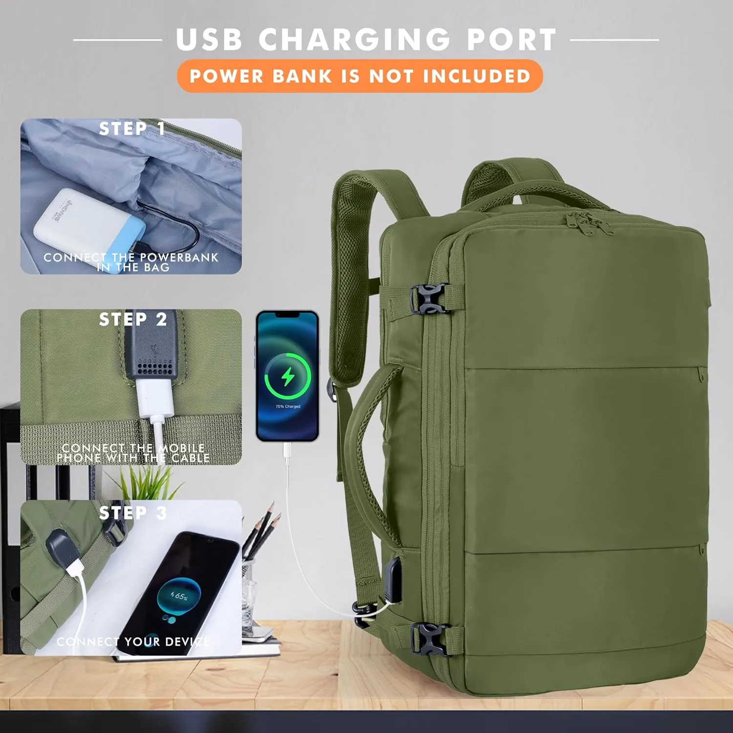 Mountain Land 18x14x8 Inches Expandable Weekender Bags Carryon Travel Backpack TSA Frontier Airlines Personal Item Laptop Bag Luggage Backpack with USB Charging Port