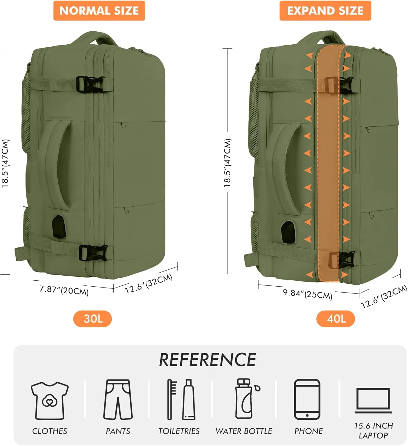 Mountain Land 18x14x8 Inches Expandable Weekender Bags Carryon Travel Backpack TSA Frontier Airlines Personal Item Laptop Bag Luggage Backpack with USB Charging Port