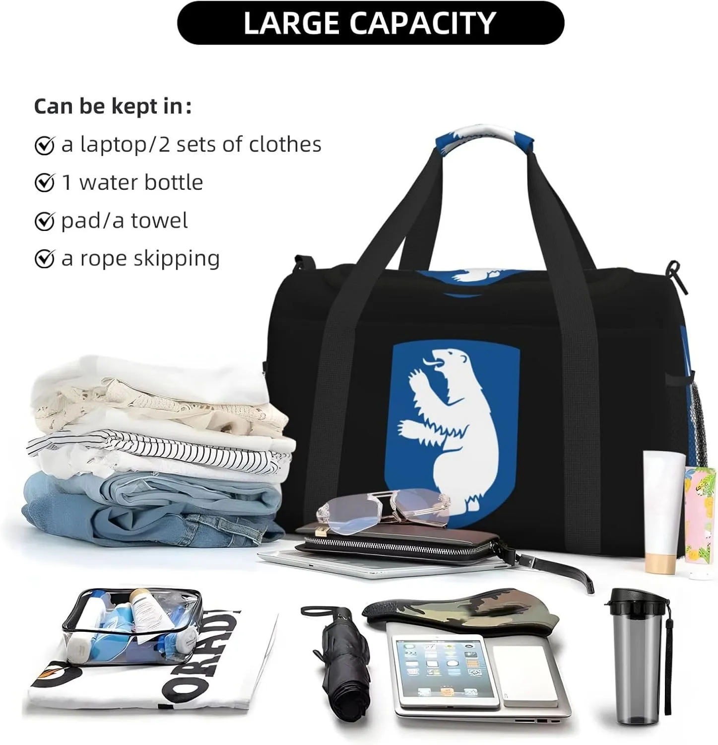 National Emblem Of Greenland Travel Duffel Bag Large Foldable Waterproof Overnight Bag For Beach Swim Bags Pool Sports Gym