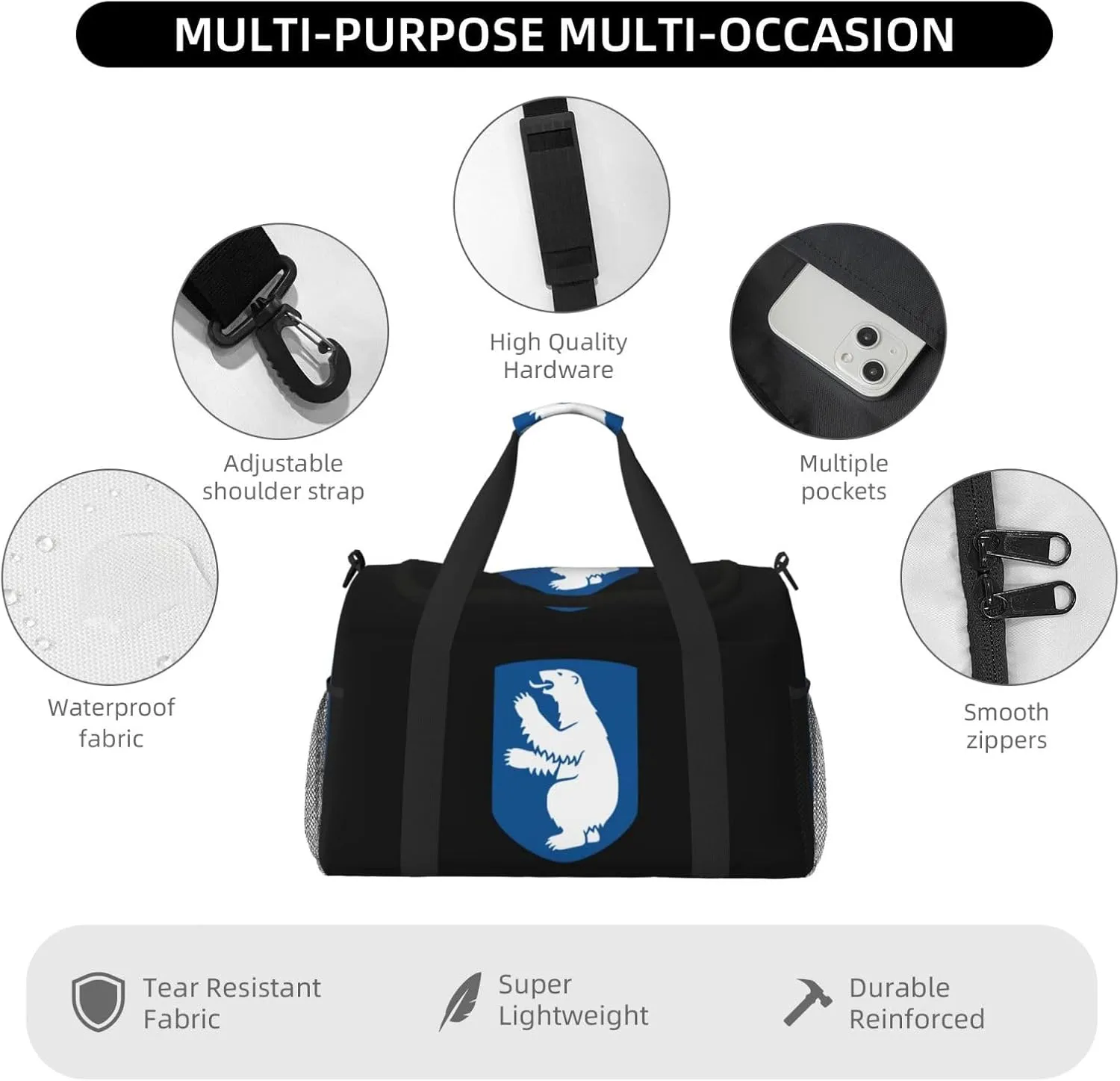 National Emblem Of Greenland Travel Duffel Bag Large Foldable Waterproof Overnight Bag For Beach Swim Bags Pool Sports Gym