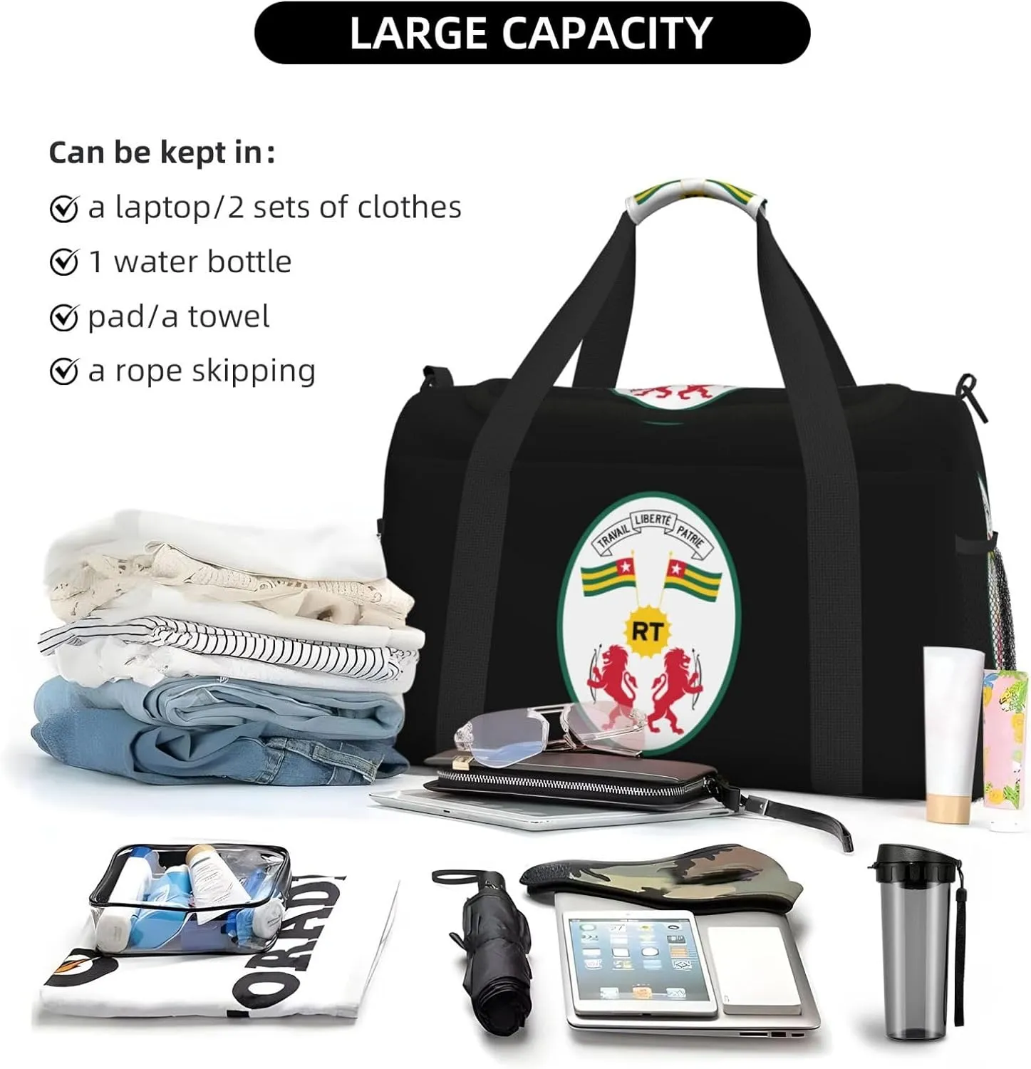 National Emblem Of Togo Travel Duffel Bag Large Foldable Waterproof Overnight Bag For Beach Swim Bags Pool Sports Gym