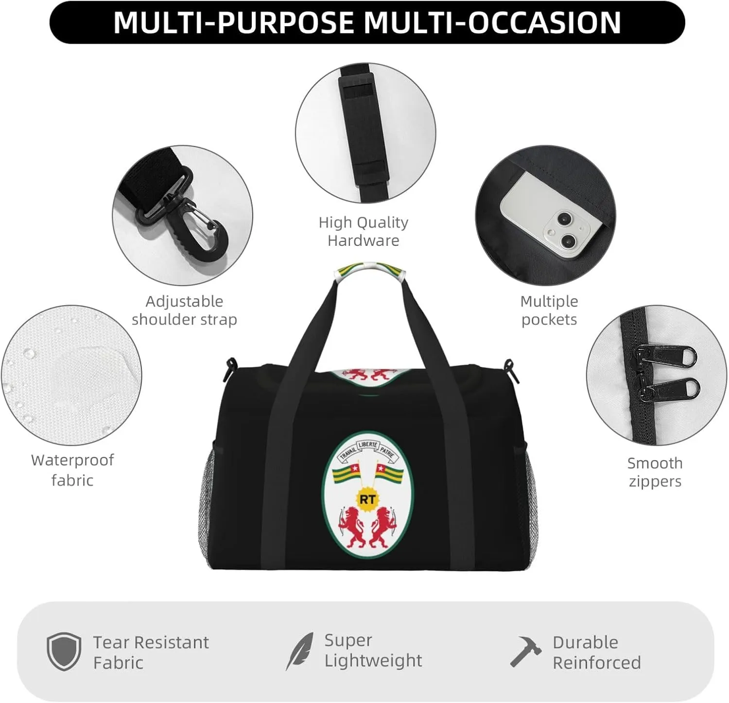 National Emblem Of Togo Travel Duffel Bag Large Foldable Waterproof Overnight Bag For Beach Swim Bags Pool Sports Gym