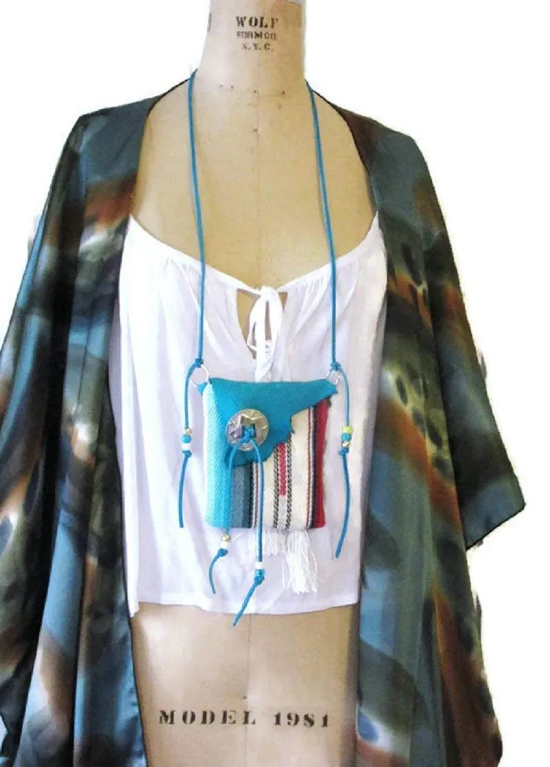 Native American Style Medicine Bag Necklace Blue
