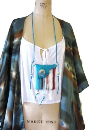 Native American Style Medicine Bag Necklace Blue
